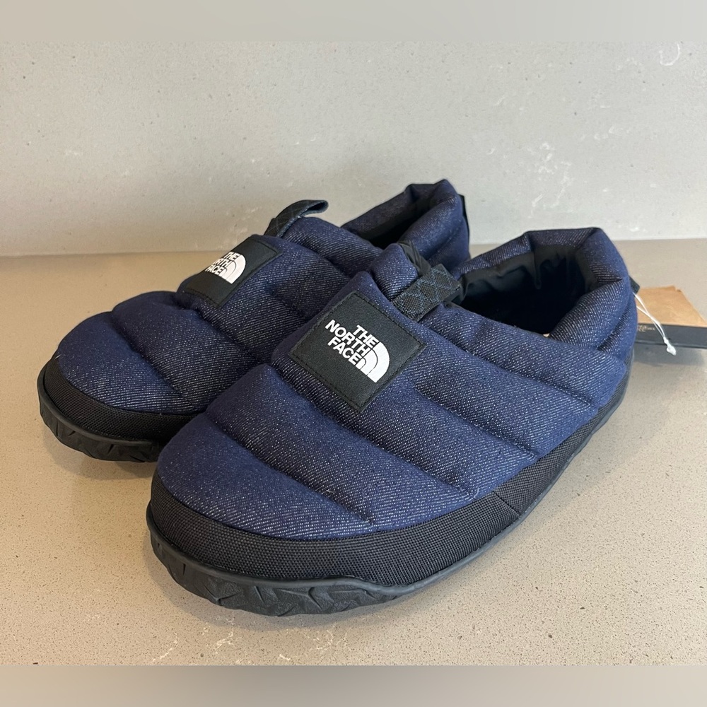 NEW The North Face Men's Nuptse Mule Slippers Shoes Dark Denim TNF Black Size 10 - Picture 1 of 13